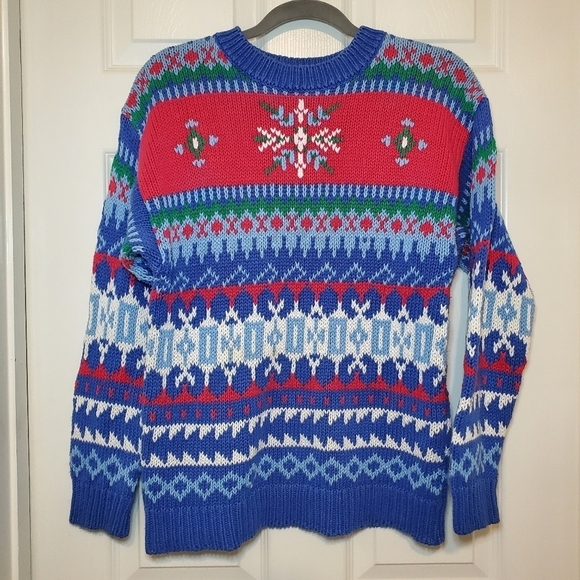 Vintage Neil Martin Mens Sweater Blue Red Medium Holiday - Picture 1 of 11